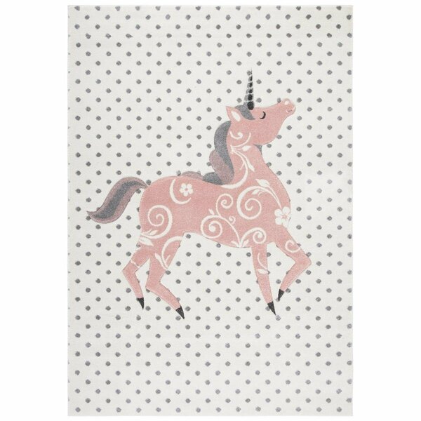 Flowers First 2 x 3 ft. Carousel Kids & Youth Rectangle Rug, Ivory Grey & Pink FL1868069